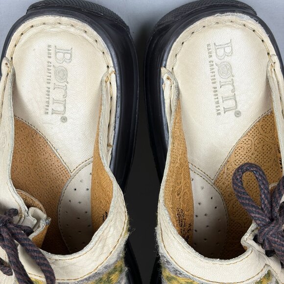 Born Aztec Wool Leather Mules Womens 7 Green Gray Cream Slip On Casual Comfort - Picture 9 of 11